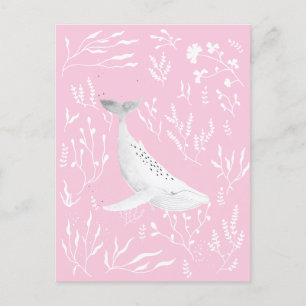 Watercolor Floral Humpback Whale Pink Postcard
