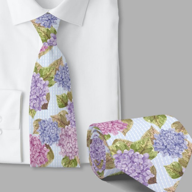 Watercolor Floral Hydrangeas Blue Necktie (Creator Uploaded)