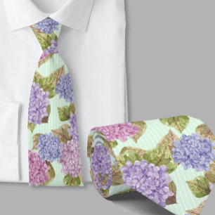 Watercolor Floral Hydrangeas Green Necktie