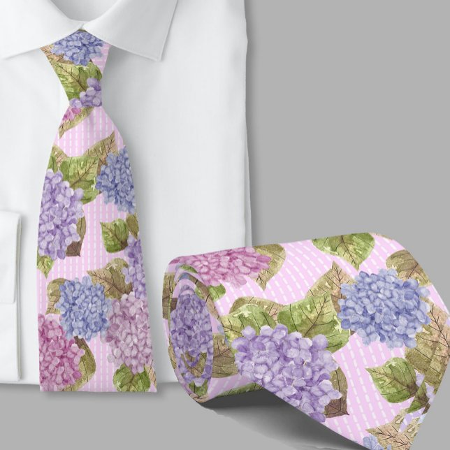 Watercolor Floral Hydrangeas Pink Necktie (Creator Uploaded)