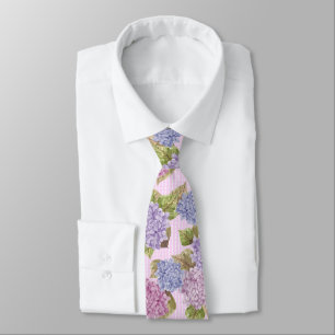 Watercolor Floral Hydrangeas Pink Necktie