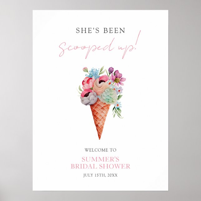 Watercolor Floral Ice Cream Bridal Shower Welcome Poster (Front)