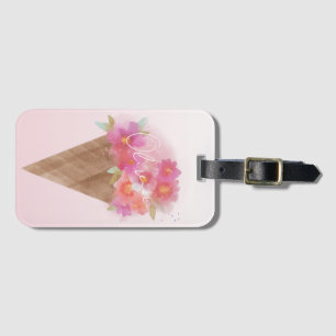 Watercolor Floral Ice Cream Cone with Name Luggage Tag