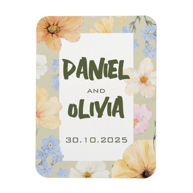 Watercolor Floral Illustration Wedding  Magnet (Vertical)