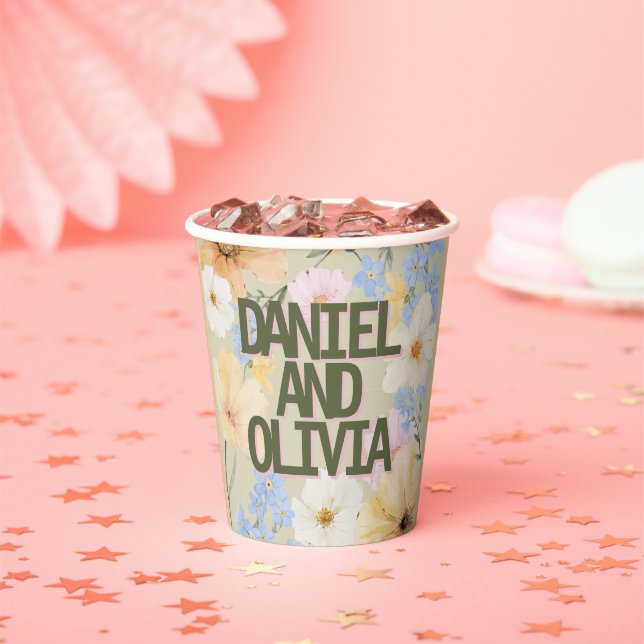 Watercolor Floral Illustration Wedding  Paper Cups (Insitu)