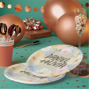 Watercolor Floral Illustration Wedding  Paper Plate