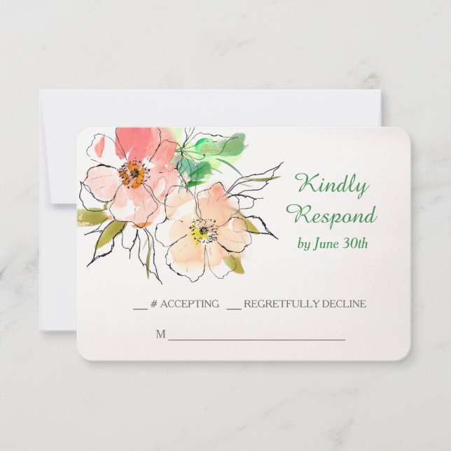 Watercolor Floral Impression Wedding RSVP Card (Front)