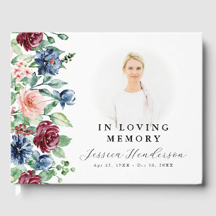 Watercolor Floral In Loving Memory Keepsake Guest Book