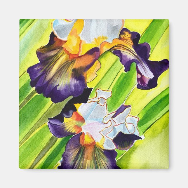 Watercolor floral iris flower magnet (Front)