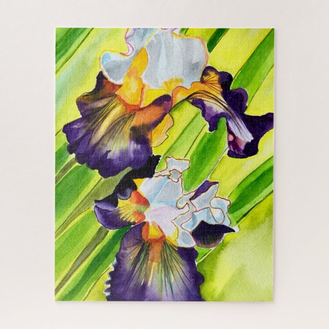 Watercolor floral iris purple green jigsaw puzzle (Vertical)