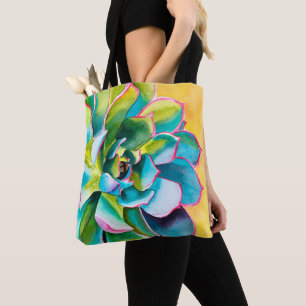 Watercolor floral iris purple green tote bag