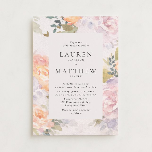 Watercolor Floral Ivory Modern Wedding Invitation (Creator Uploaded)