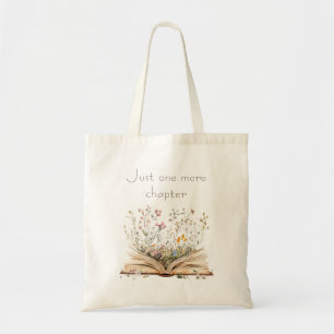 Watercolor Floral Just One More Chapter Book Lover Tote Bag