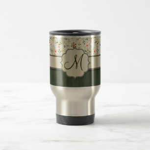 Watercolor Floral Kaleidoscope with Monogram Travel Mug