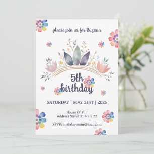 Watercolor Floral Kid's Birthday Party Invitation