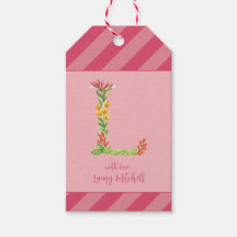 Watercolor Floral 'L' Monogram Favour Tag
