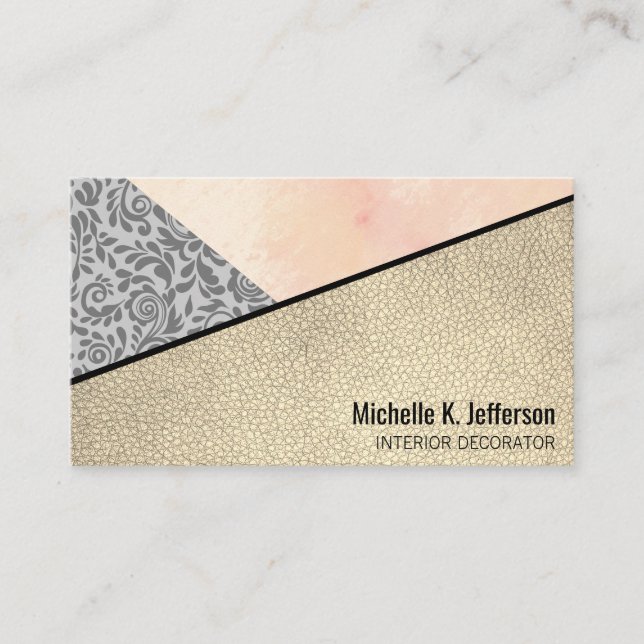 Watercolor Floral Lace Leather Colour Block Business Card (Front)