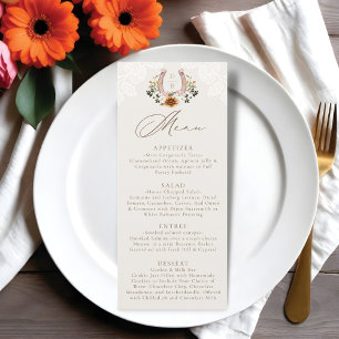 Watercolor Floral Lace Western Horseshoe Monogram Menu
