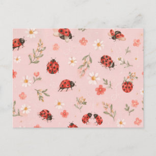 Watercolor Floral Ladybug Postcard