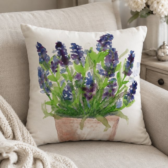 Watercolor Floral Lavender Cushion (Cozy Farmhouse Lavender Pillow)