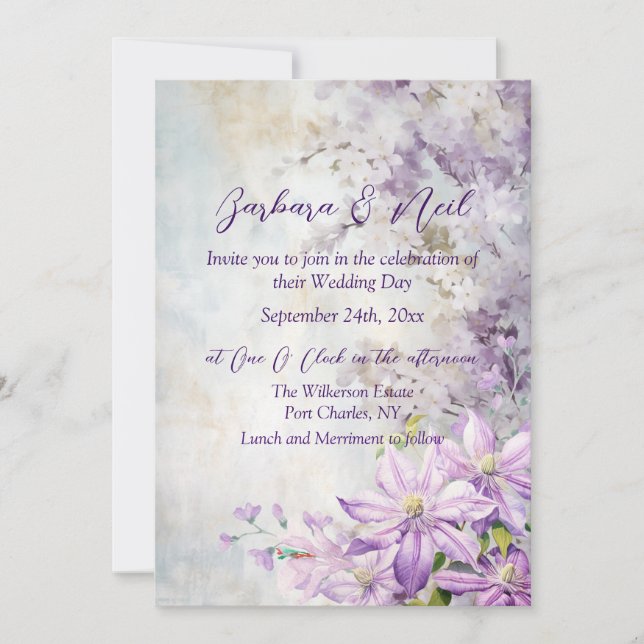 Watercolor Floral Lavender Invitation (Front)