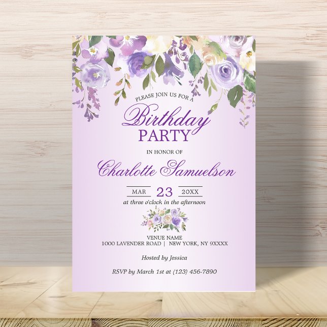 Watercolor Floral Lavender Purple BIRTHDAY Invitation (Creator Uploaded)