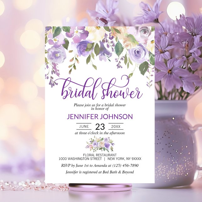 Watercolor Floral Lavender Purple Bridal Shower Invitation (Watercolor Floral Lavender Purple Bridal Shower Invitation)