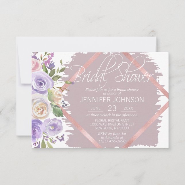 Watercolor Floral Lavender Purple Bridal Shower Invitation (Front)