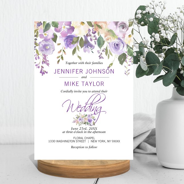 Watercolor Floral Lavender Purple Lilac Wedding Invitation (Creator Uploaded)