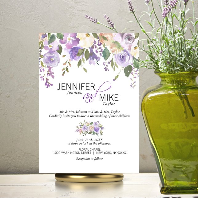 Watercolor Floral Lavender Purple Lilac Wedding Invitation (Creator Uploaded)
