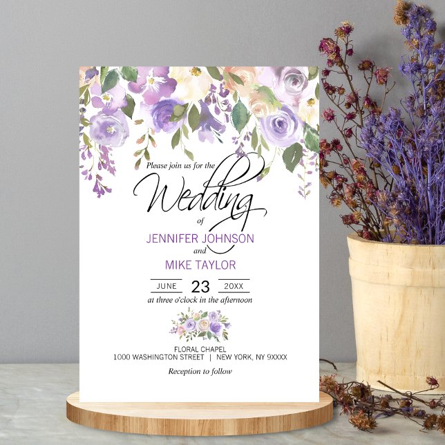 Watercolor Floral Lavender Purple Lilac Wedding Invitation (Creator Uploaded)