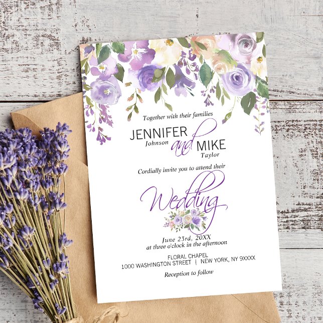 Watercolor Floral Lavender Purple Lilac Wedding Invitation (Creator Uploaded)