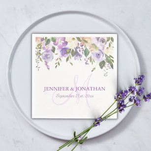 Watercolor Floral Lavender Purple Wreath Wedding Napkin