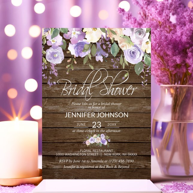 Watercolor Floral Lavender Rustic Bridal Shower Invitation (Watercolor Floral Lavender Rustic Bridal Shower Invitation)