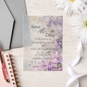 Watercolor Floral Lavender Save the Date Vellum Invitations