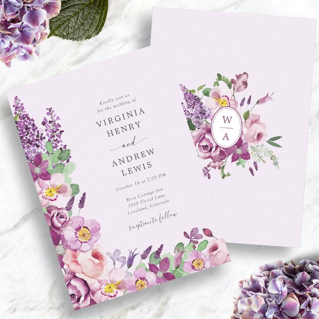 Watercolor Floral Lavender Wedding Invitation (Watercolor Floral Lavender Wedding Invitation
)
