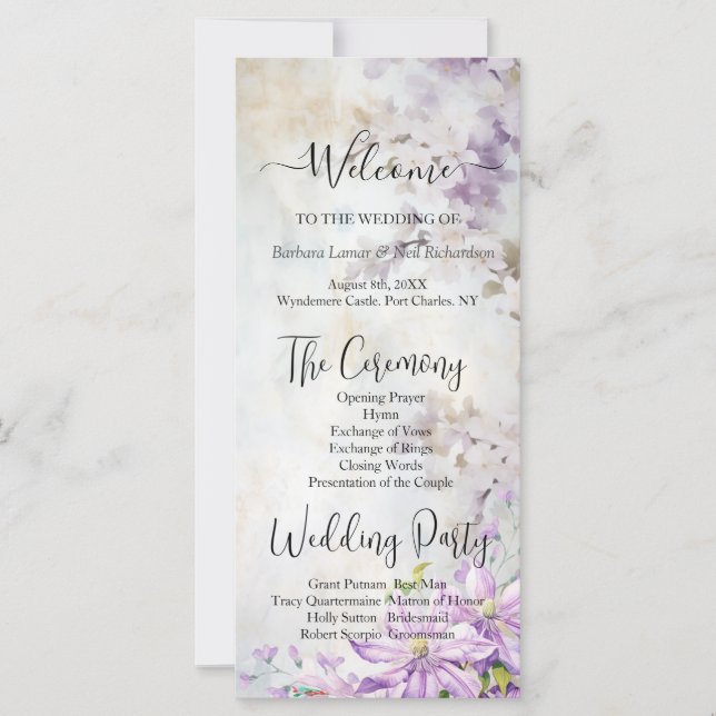 Watercolor Floral Lavender Wedding Program (Front)