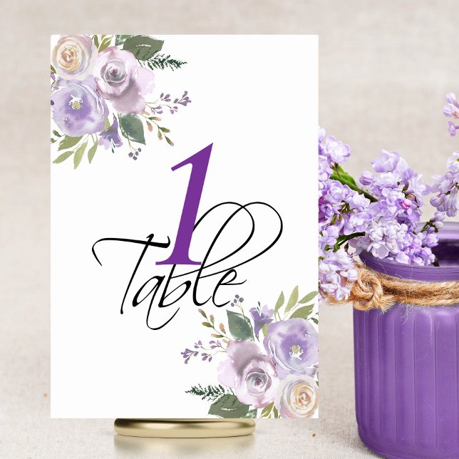 Watercolor Floral Lavender Wedding Table Nunmber Number (Watercolor Floral Lavender Wedding Table Nunmber Table Number)