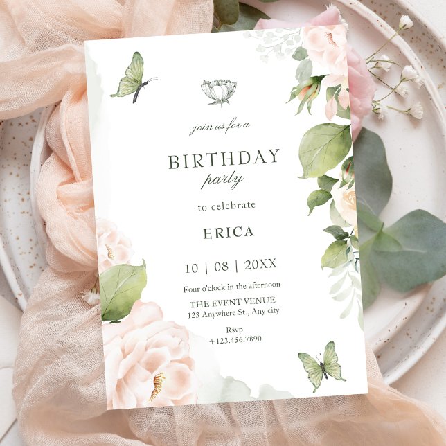 Watercolor floral leaves birthday invitation (Creator Uploaded)
