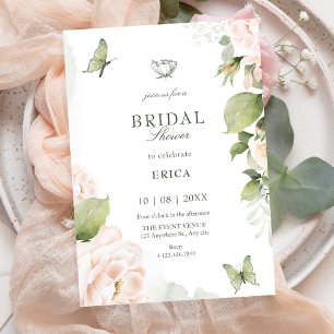 Watercolor floral leaves bridal shower invitation