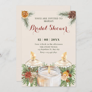 Watercolor floral leaves candles bridal shower invitation