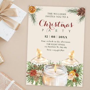Watercolor floral leaves christmas candles invitation