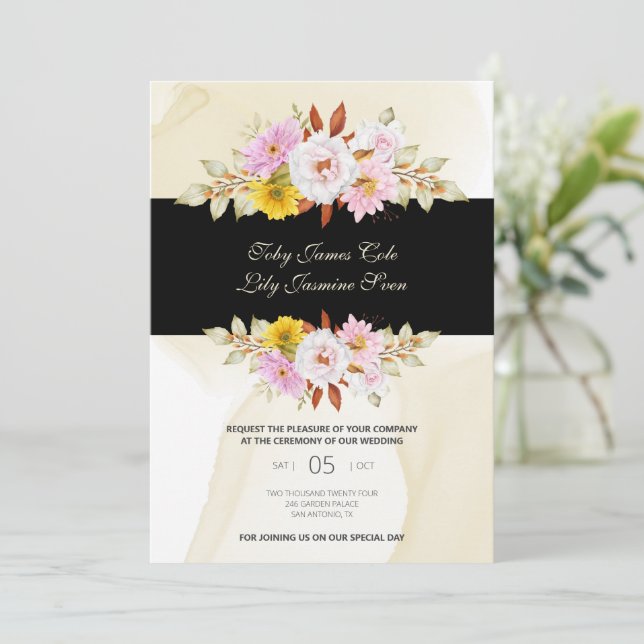 Watercolor Floral Leaves Invitation (Standing Front)