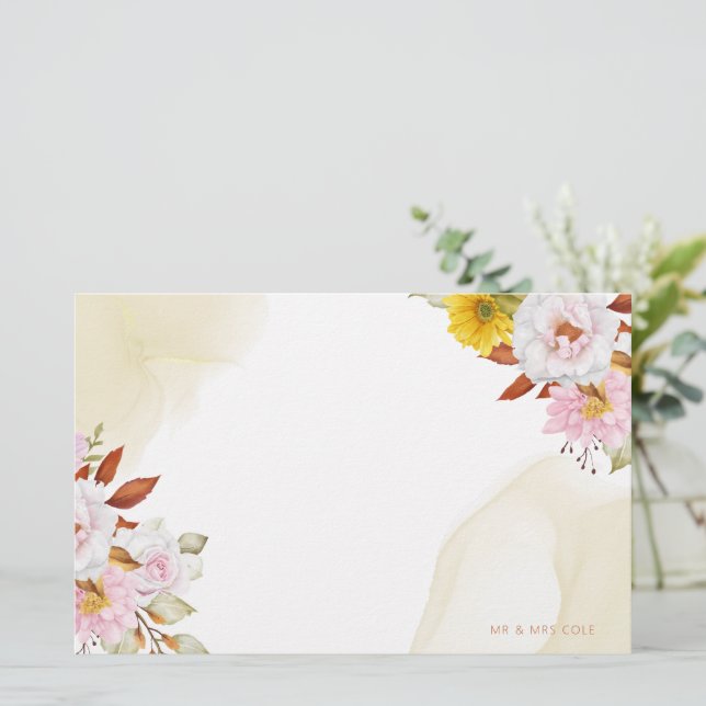 Watercolor Floral Leaves Stationery (Standing Front)