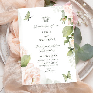 Watercolor floral leaves wedding  invitation