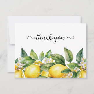 Watercolor Floral Lemon Border Thank You Postcard