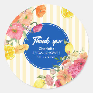 Watercolor floral lemon citrus Bridal Shower Classic Round Sticker