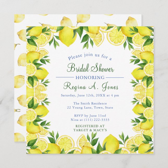 Watercolor Floral lemon fruit seamless border (Front/Back)
