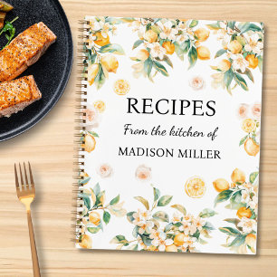 Watercolor Floral Lemon Personalized Recipe Book
