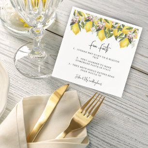 Watercolor Floral Lemons Wedding Shower Fun Facts Napkin